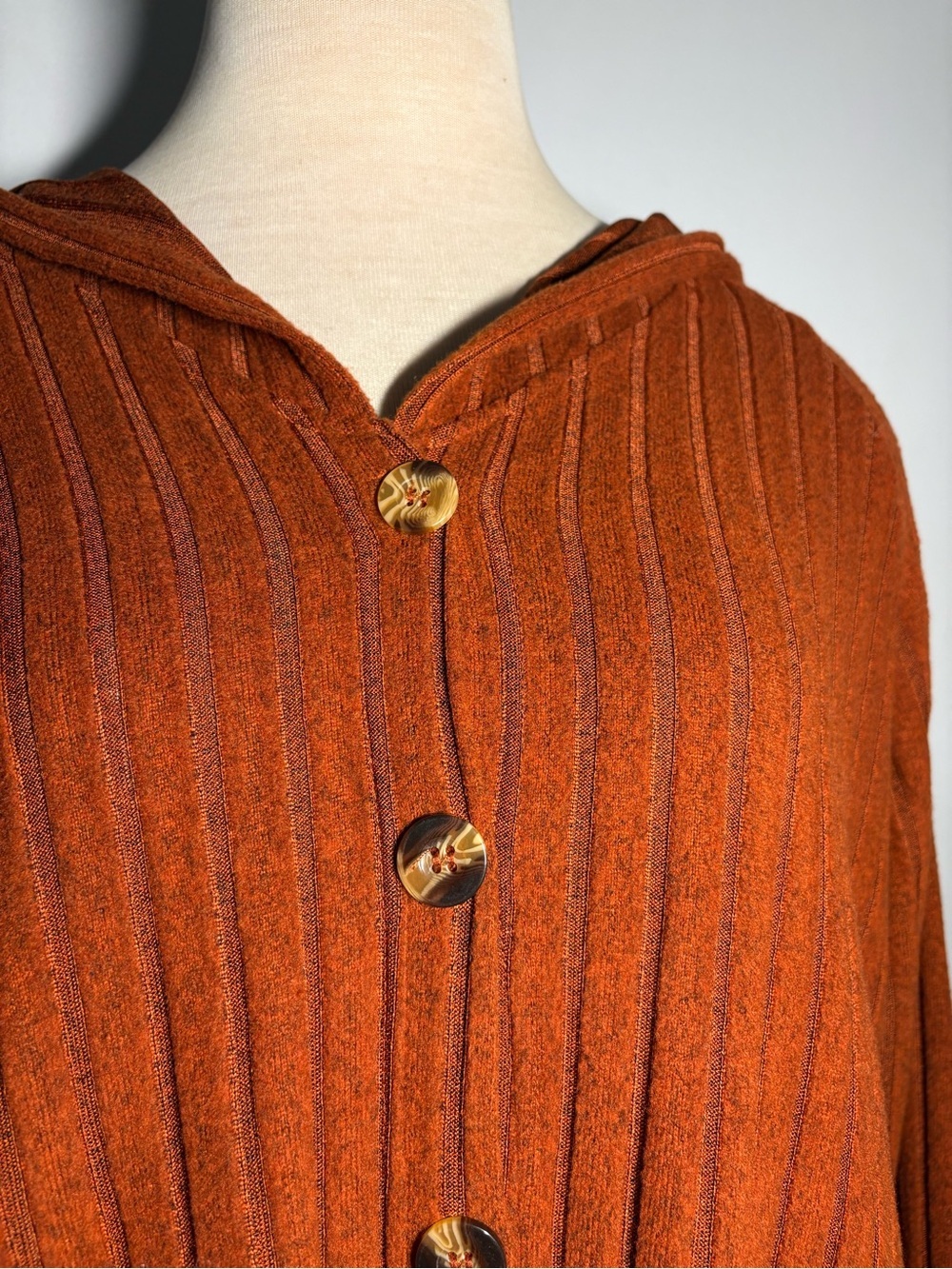 Hooded Button-Front Cardigan in Rust - Picture 3 of 7
